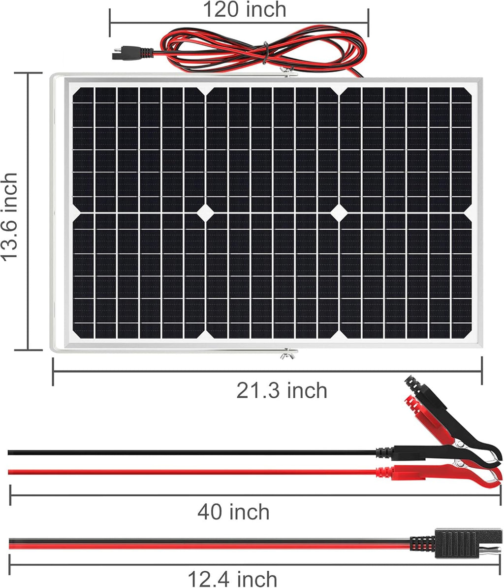 30W 12V Solar Panel Kit with Waterproof Controller and Adjustable Mount Bracket X97202