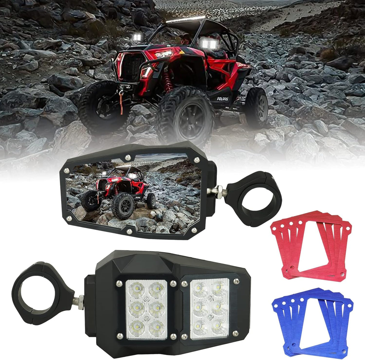 UTV Side Mirrors with Spotlight, 1.75-2 Roll Bar, Heavy Duty Aluminium O9189