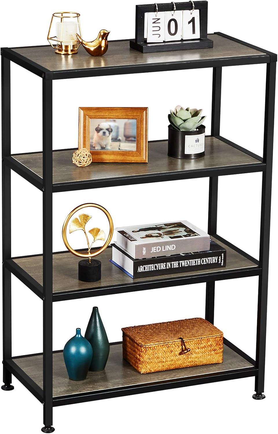 4-Tier Industrial Bookshelf with Metal Frame U7823