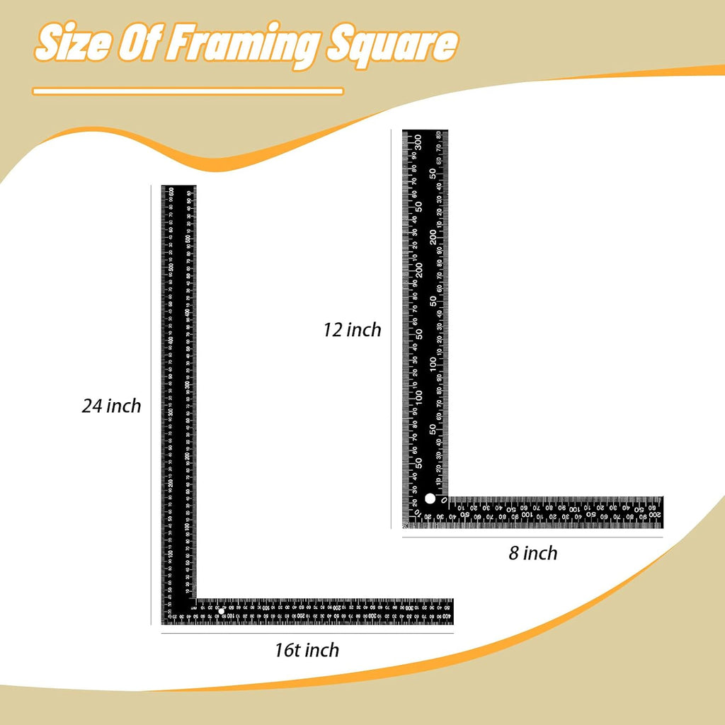 2 Pieces Stainless Steel L Shape Carpenter Square Set 16 x 24 Inch and 8 x 12 Inch Black Q261
