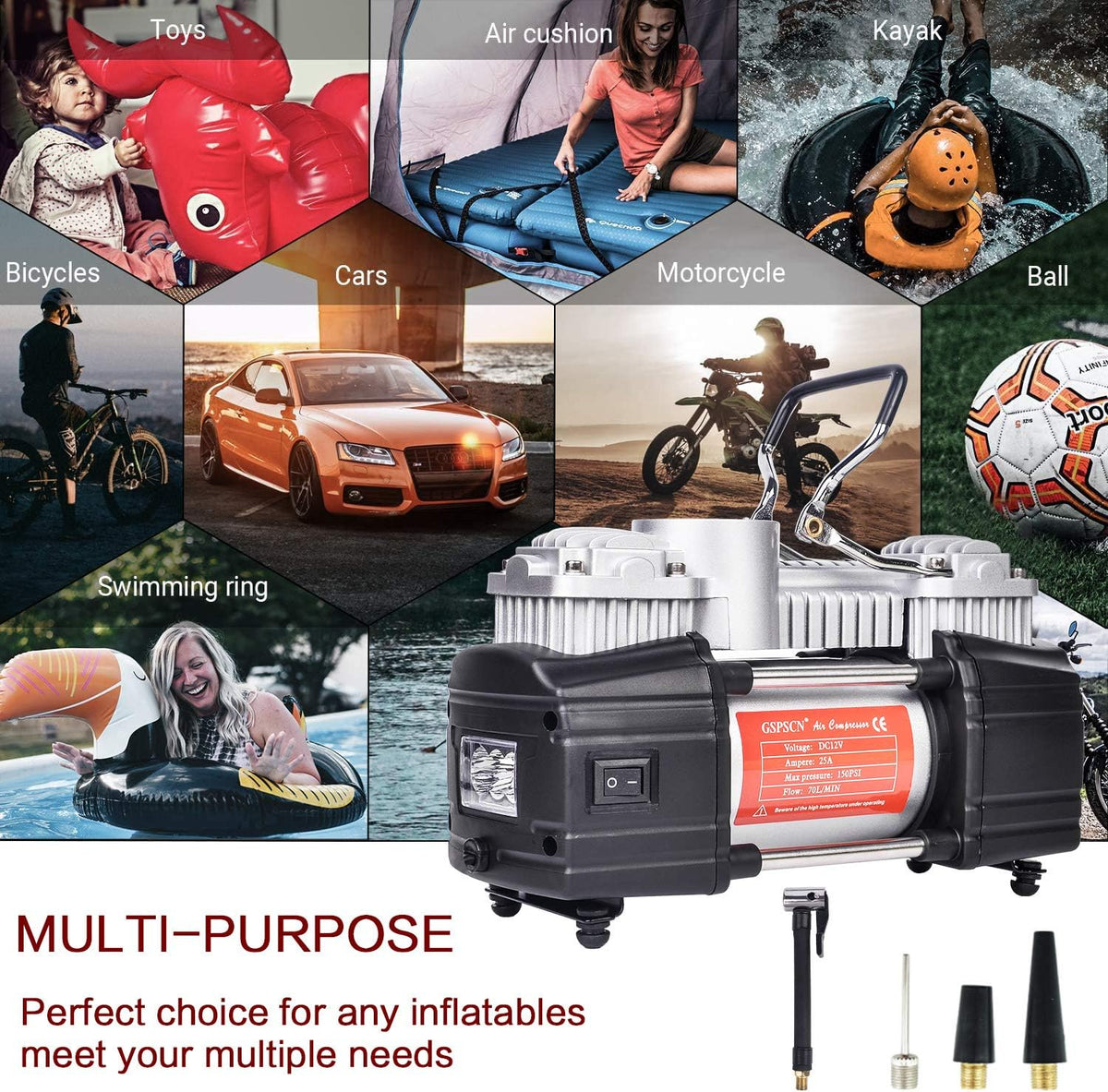 Portable Double Cylinder 12V 150 PSI Tire Inflator Z525