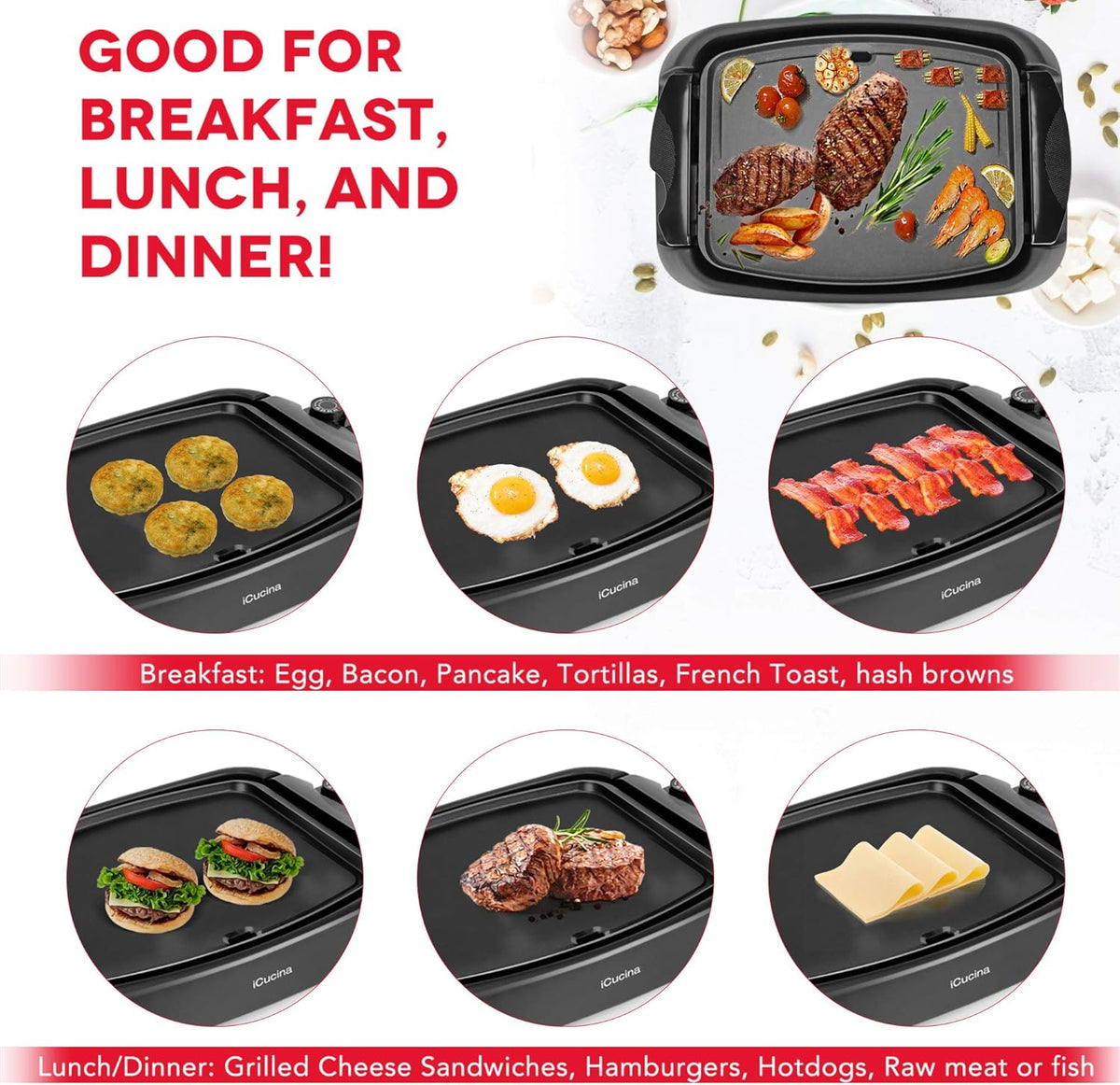 1000 Watt Non-Stick Electric Griddle S598