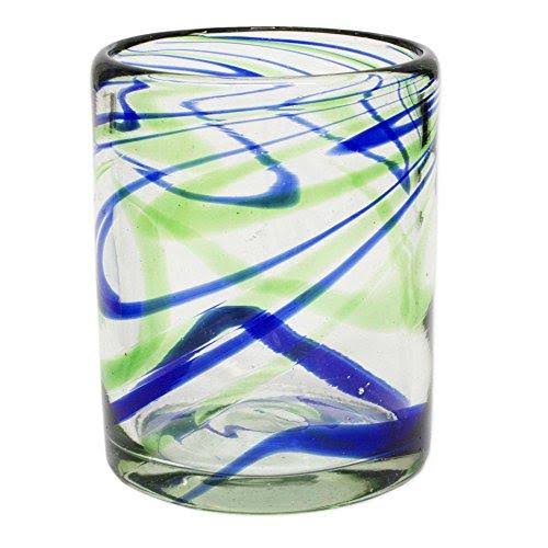 Blue and Green Swirl Hand Blown Glasses Set of 6 Q110