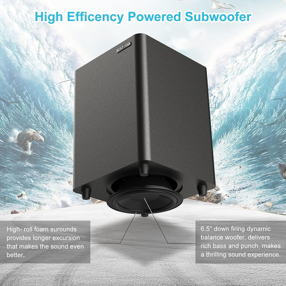 Powered Down Firing Subwoofer with RCA Cable, Black D3786