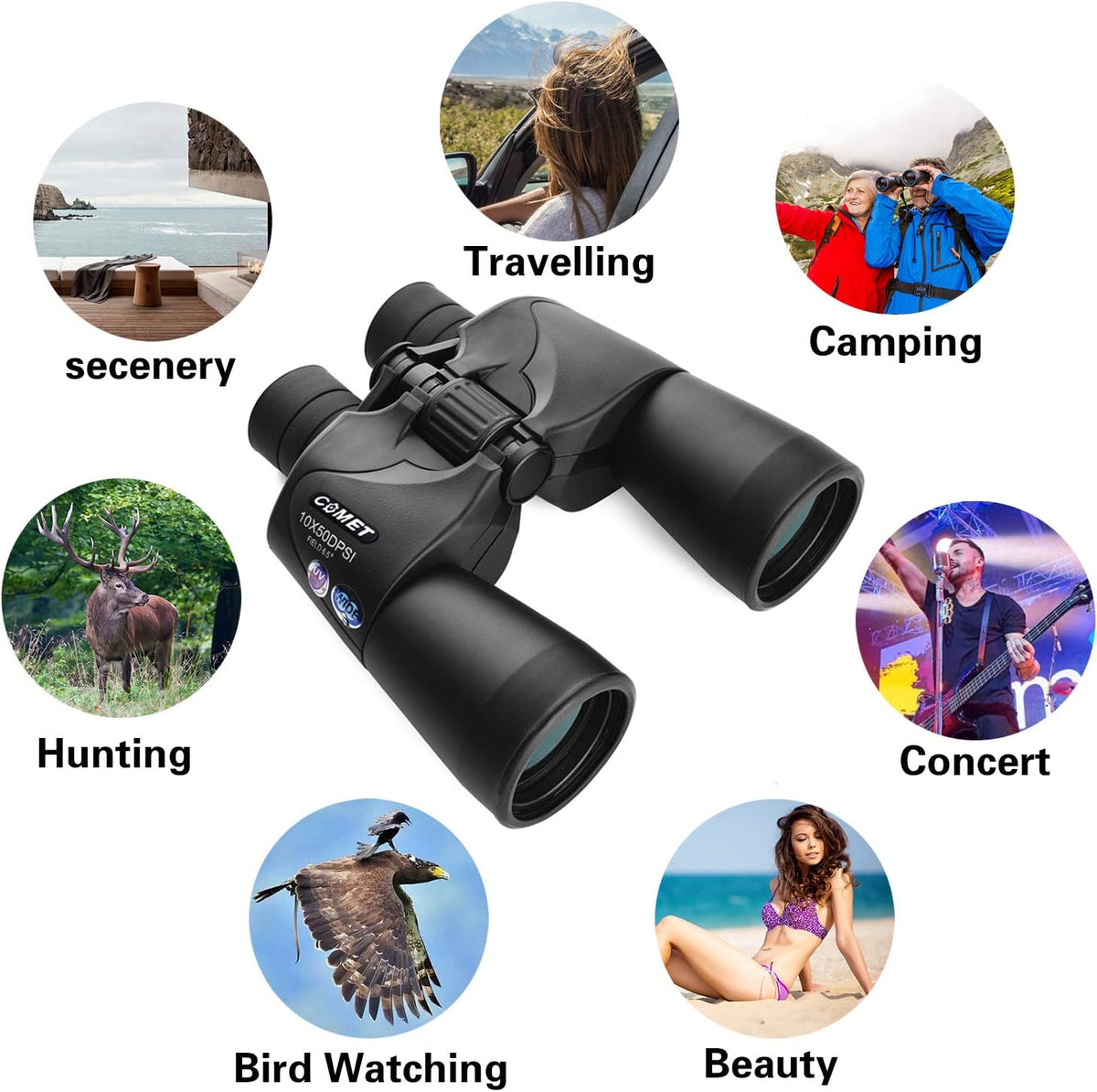 10x50 Waterproof Binoculars with Case and Strap V739