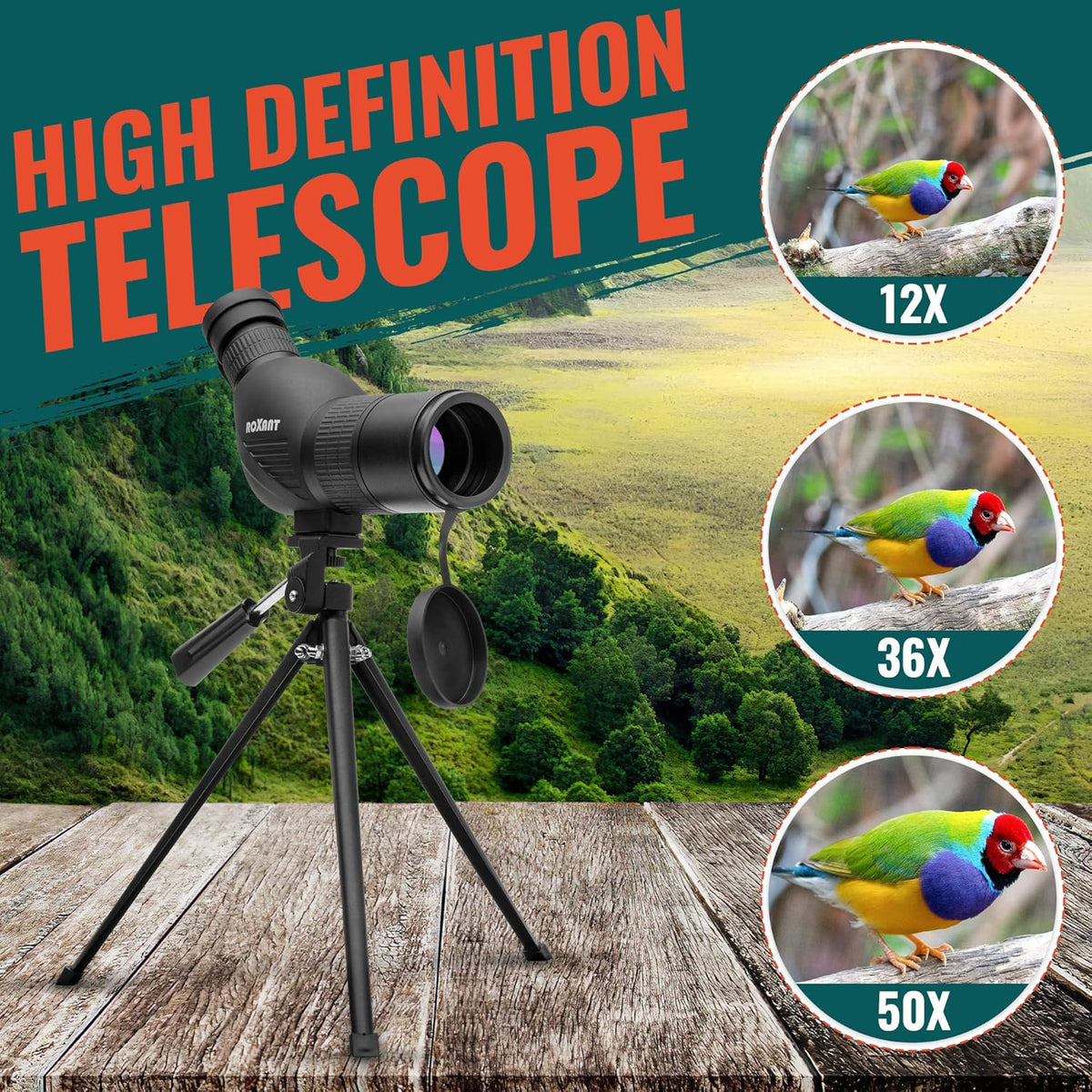 12-36x50 High Definition Spotting Scope with Tripod & Carrying Case H3864