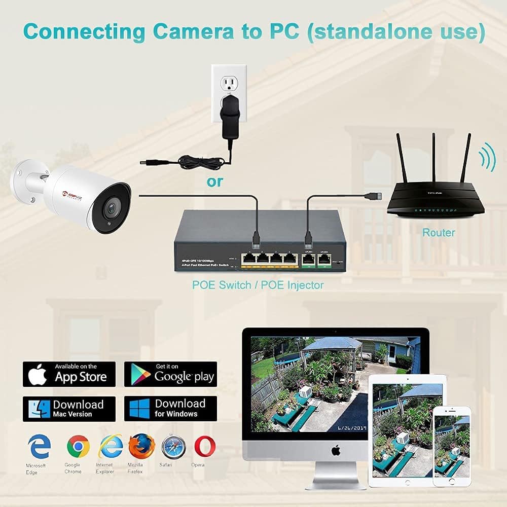 4K 8MP PoE IP Bullet Camera, 3.6mm Fixed Lens, H.265, IP66 Waterproof A897