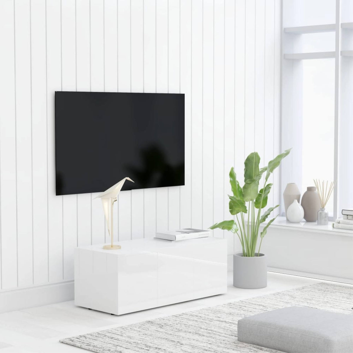 High Gloss White Chipboard TV Cabinet F211