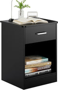 Black 2 Tier Nightstand with Drawer and Storage Cabinet U524