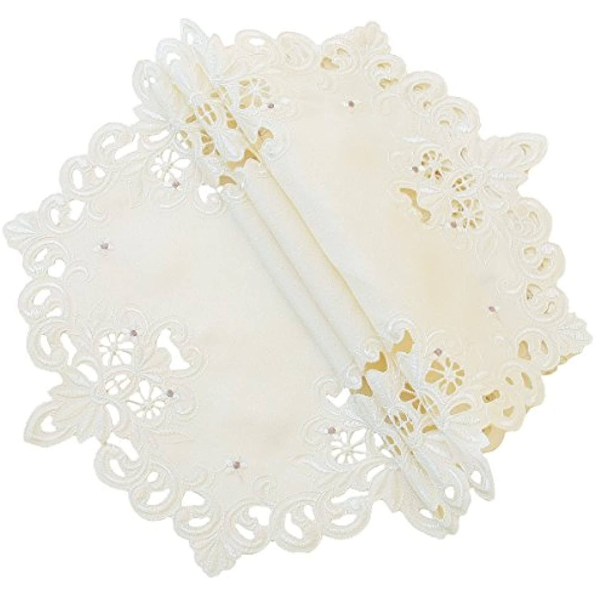 Ivory Lace Embroidered Round Doily Set of 4 K2497