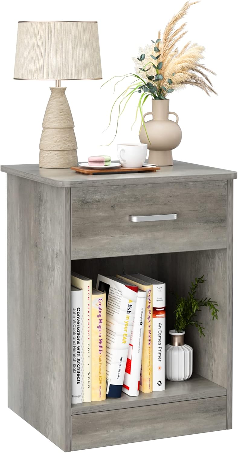 Black 2 Tier Nightstand with Drawer and Storage Cabinet U524