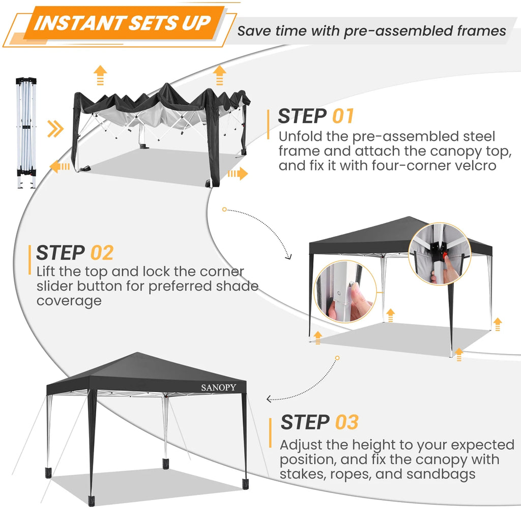 10'x10' Pop Up Canopy Tent with Sandbag & Carrying Bag, Khaki U8000