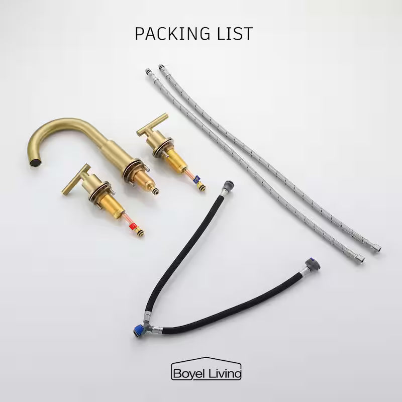 8 in. Widespread 2-Handle Bathroom Faucet with Valve and Water Supply Lines in Brushed Gold W651687