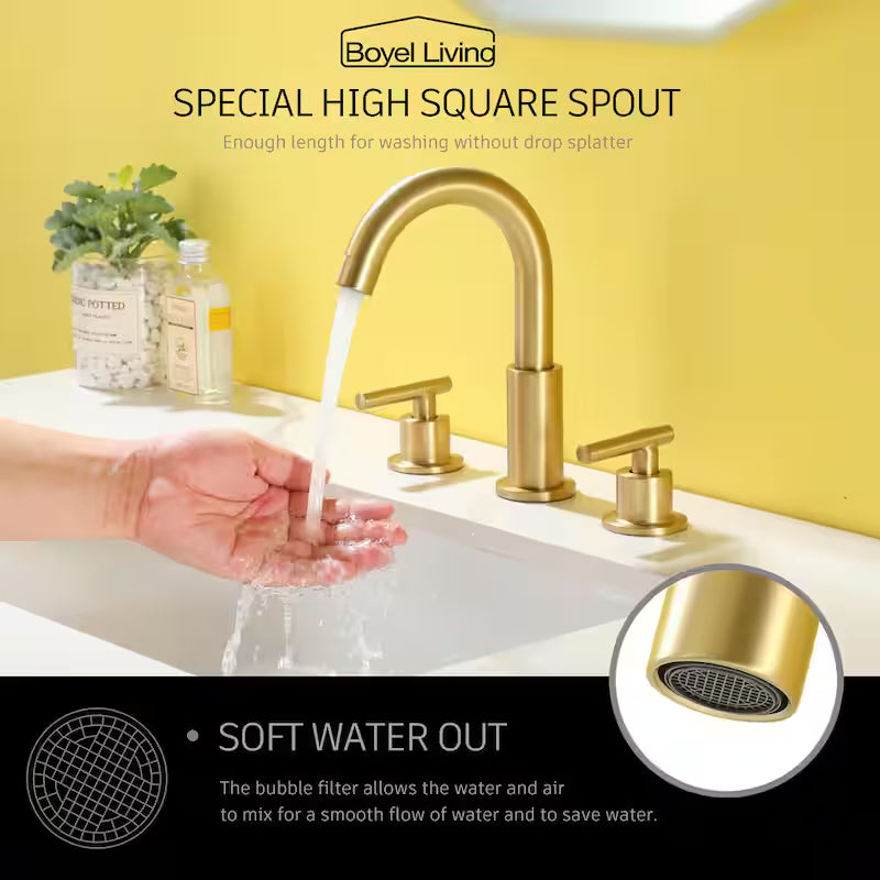8 in. Widespread 2-Handle Bathroom Faucet with Valve and Water Supply Lines in Brushed Gold W651687