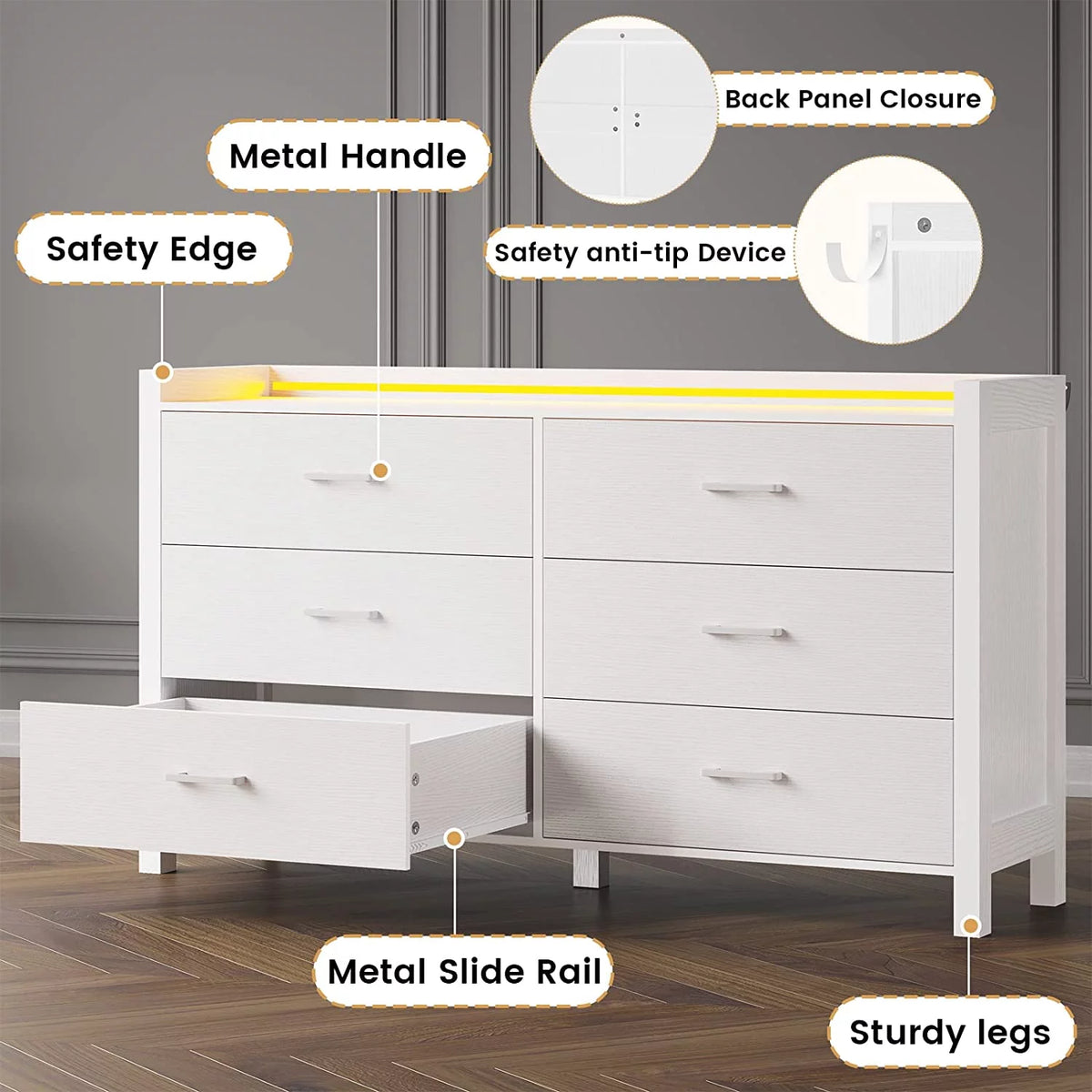 Black 6 Drawer Wooden Dresser Q8152