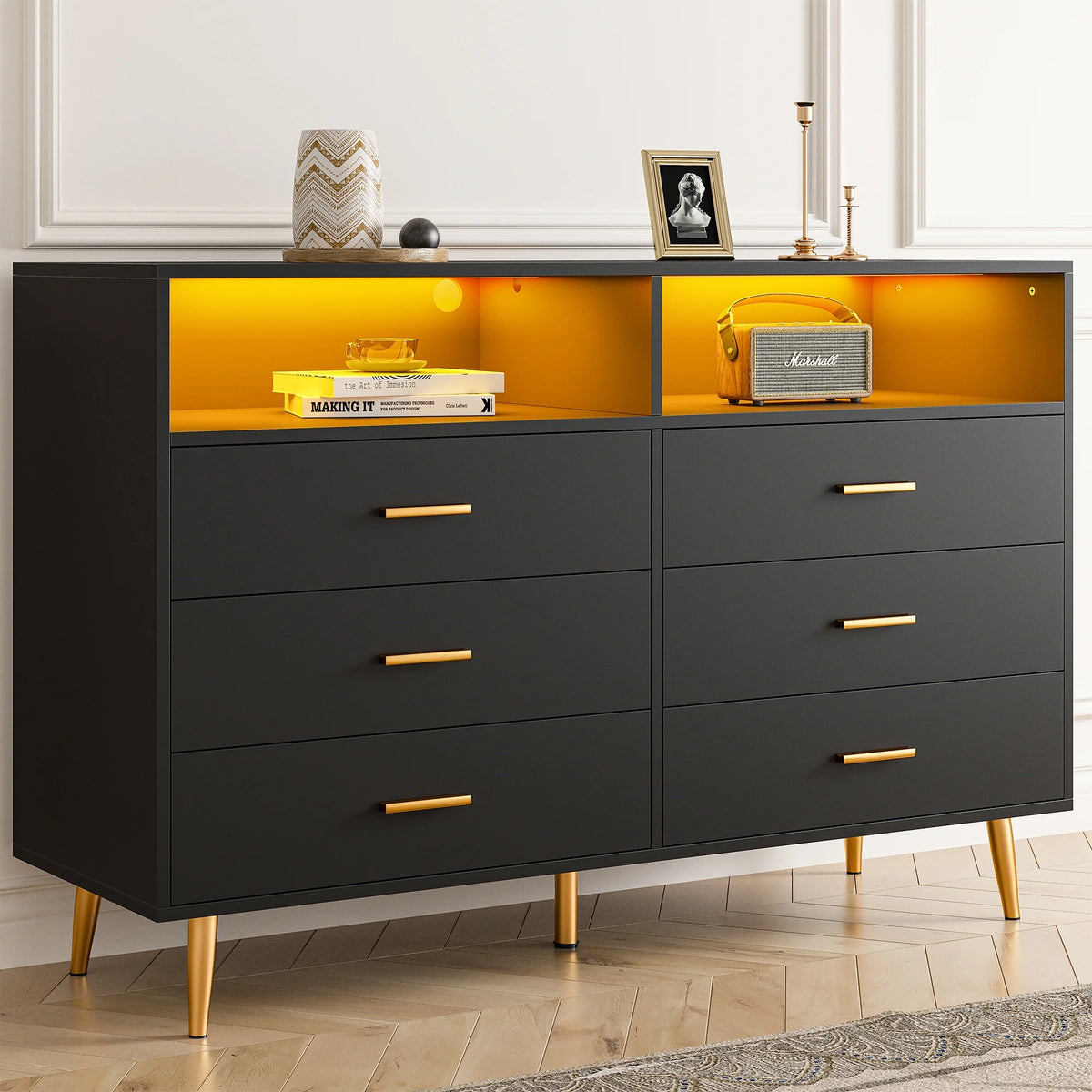 White 6 Drawer Wood Dresser T70821