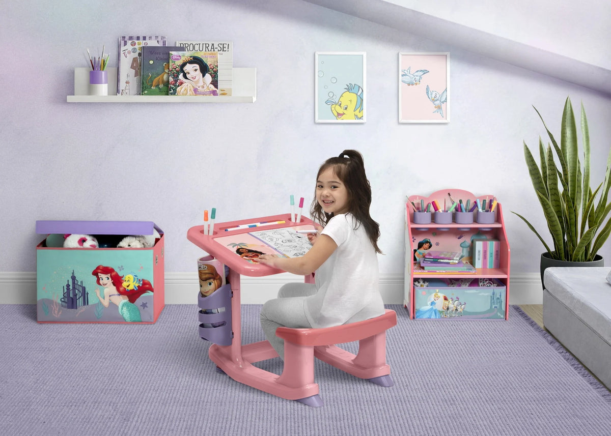 Pink 3-Piece Toddler Art & Play Set with Desk, Storage Station & Toy Box E28858