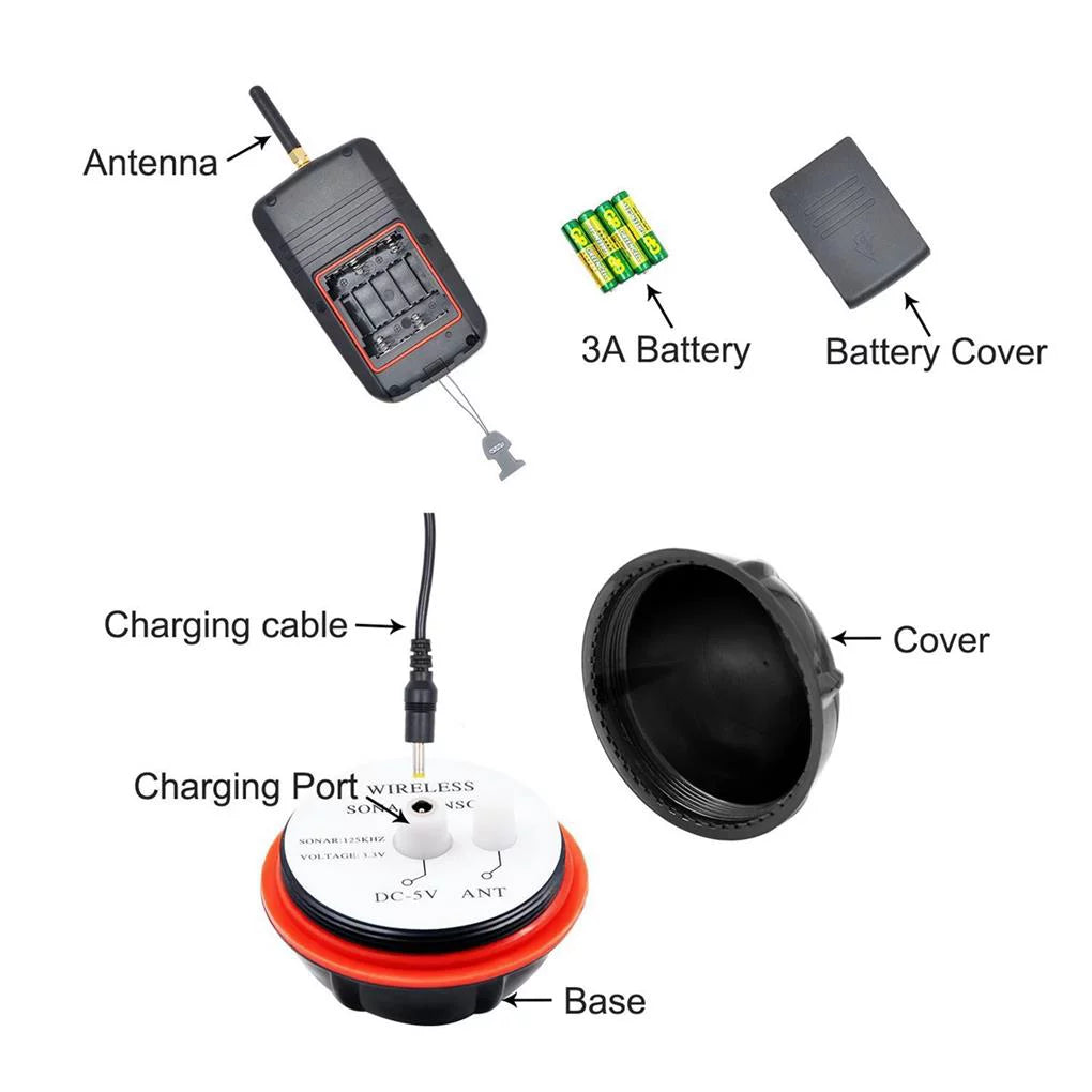 Portable Wireless Sonar Sensor Fishfinder Depth Locator LCD Display E418764
