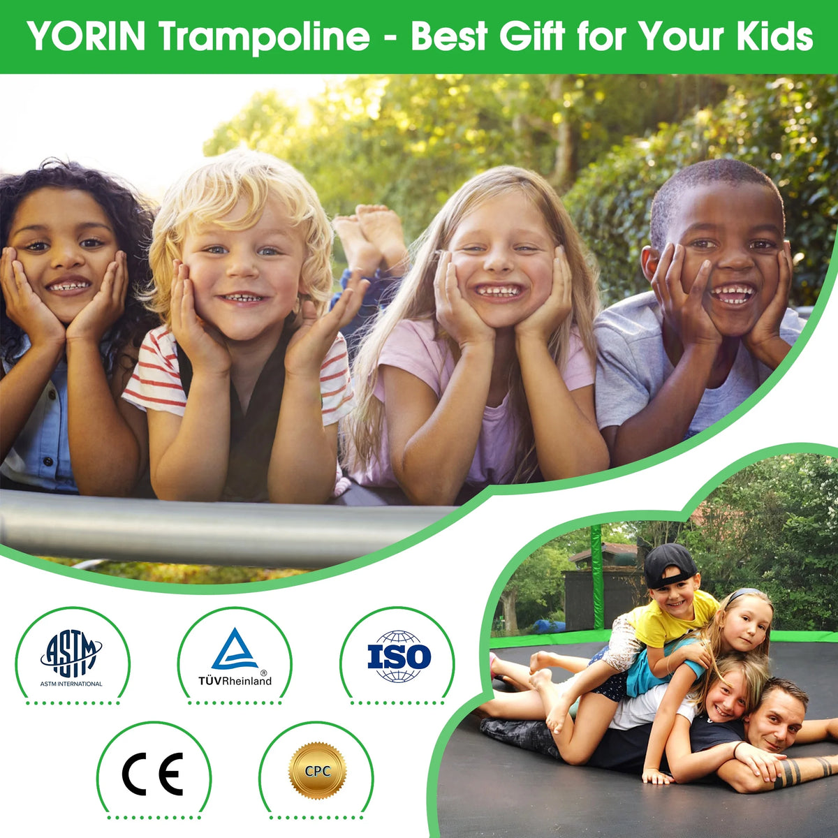 12FT 14FT 15FT Trampoline with Safety Enclosure Net, Basketball Hoop and Ladder H78196