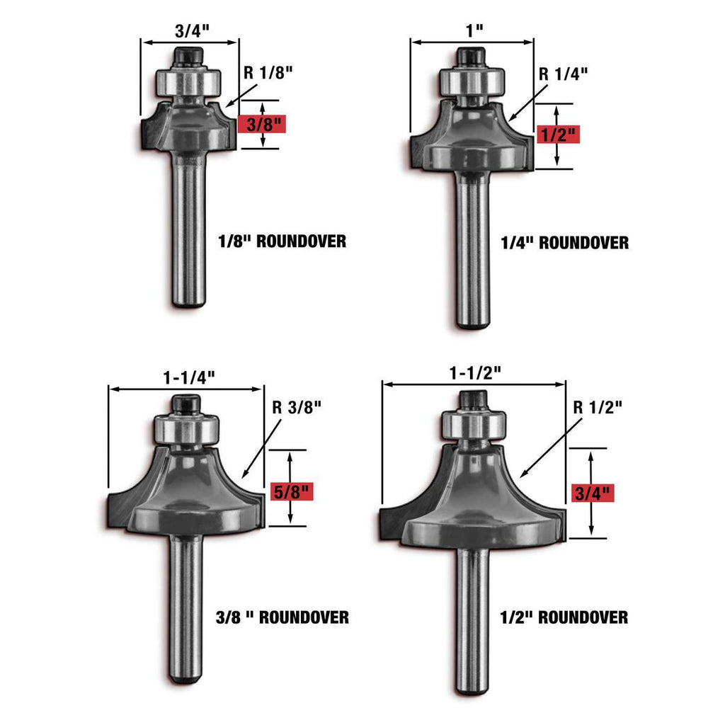 Roundover Router Bit Set, 4-Piece W959396
