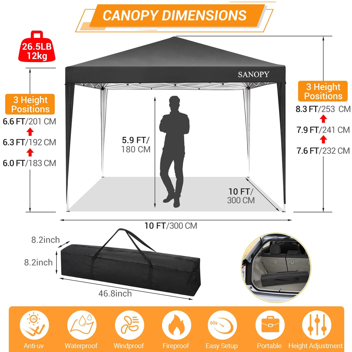 10'x10' Pop Up Canopy Tent with Sandbag & Carrying Bag, Khaki U8000