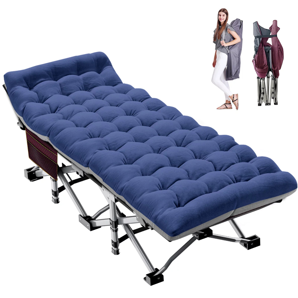 Folding Camping Cot with Cotton Pad & Carry Bag T857655