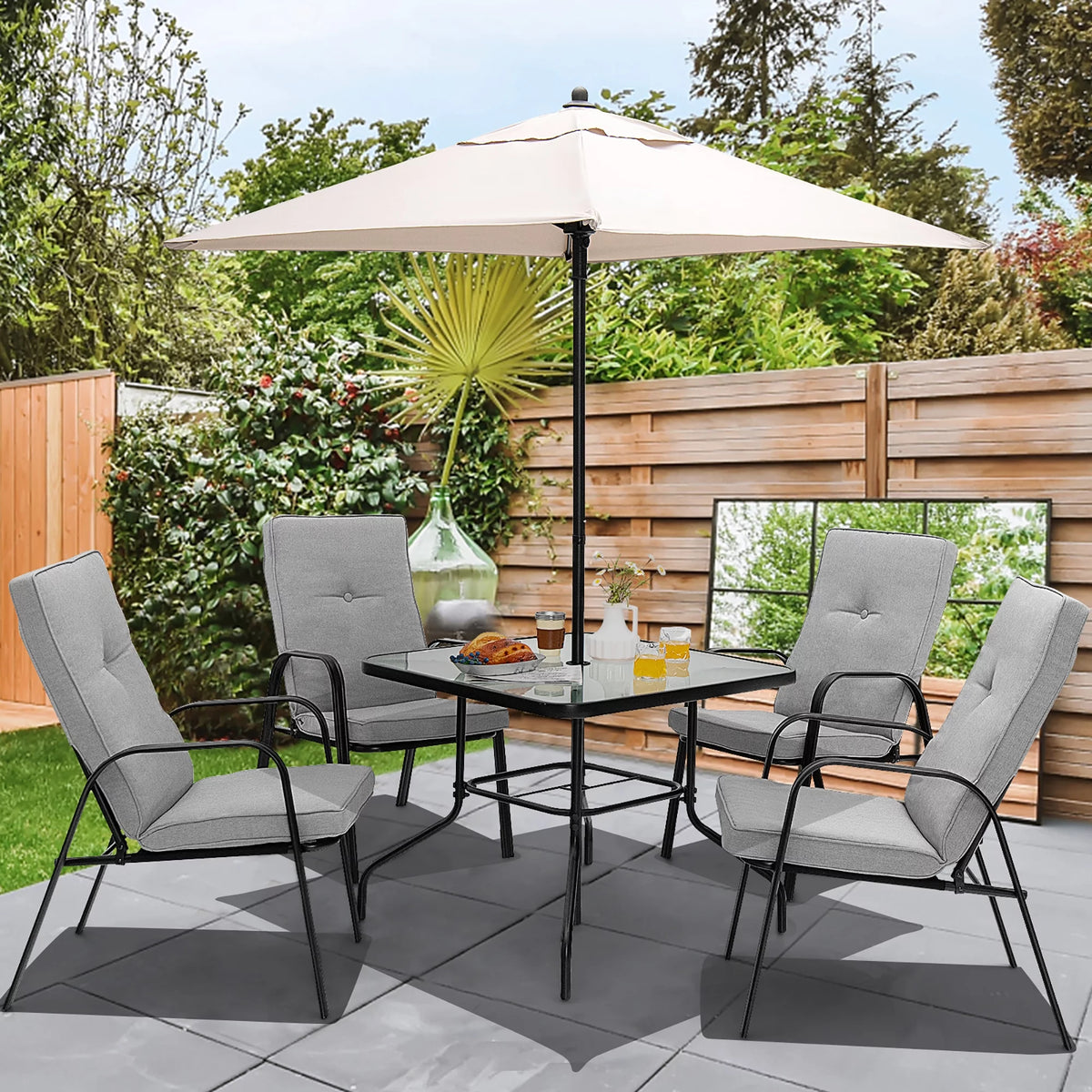 35'' Square Tempered Glass Patio Dining Table with Umbrella Hole M41584