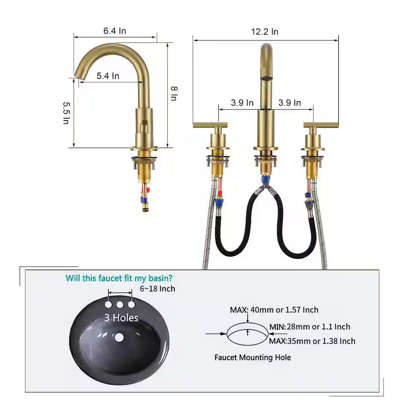 8 in. Widespread 2-Handle Bathroom Faucet with Valve and Water Supply Lines in Brushed Gold W651687