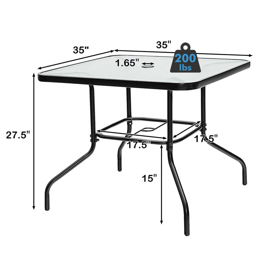35'' Square Tempered Glass Patio Dining Table with Umbrella Hole M41584