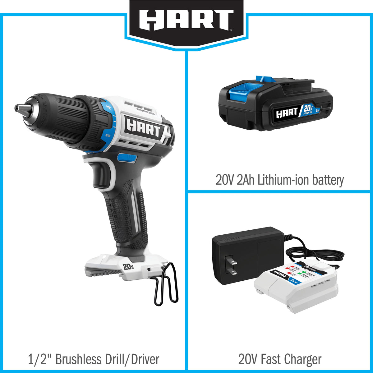 20-Volt Cordless Brushless 1/2-inch Drill/Driver Kit with 2Ah Lithium-Ion Battery Y210081