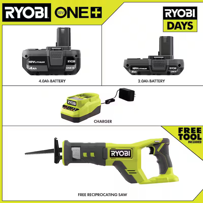 18V Lithium-Ion Battery and Charger Kit with Cordless Reciprocating Saw S422