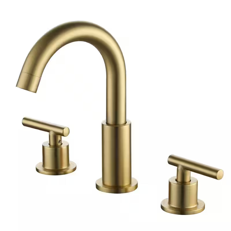 8 in. Widespread 2-Handle Bathroom Faucet with Valve and Water Supply Lines in Brushed Gold W651687