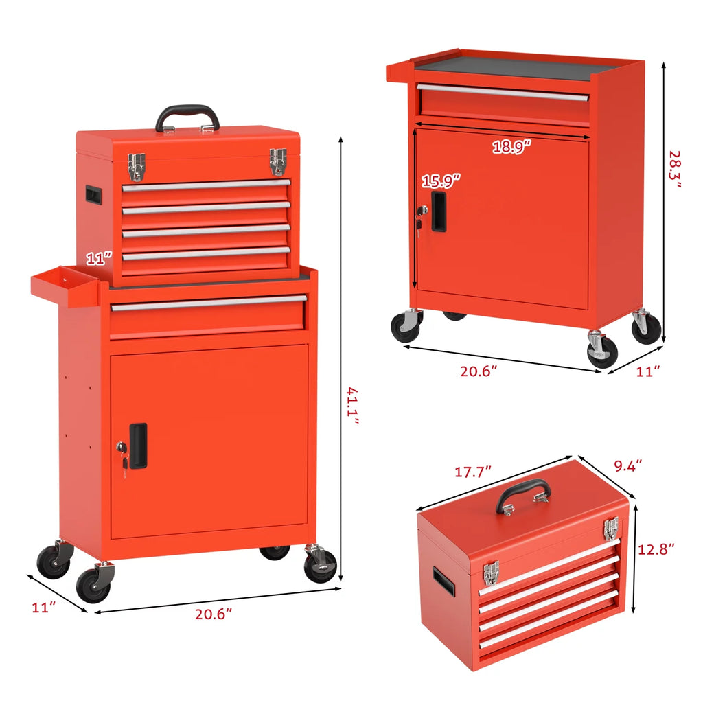 Red 5 Drawer Tool Storage Cabinet with Wheels and Lock Y94384