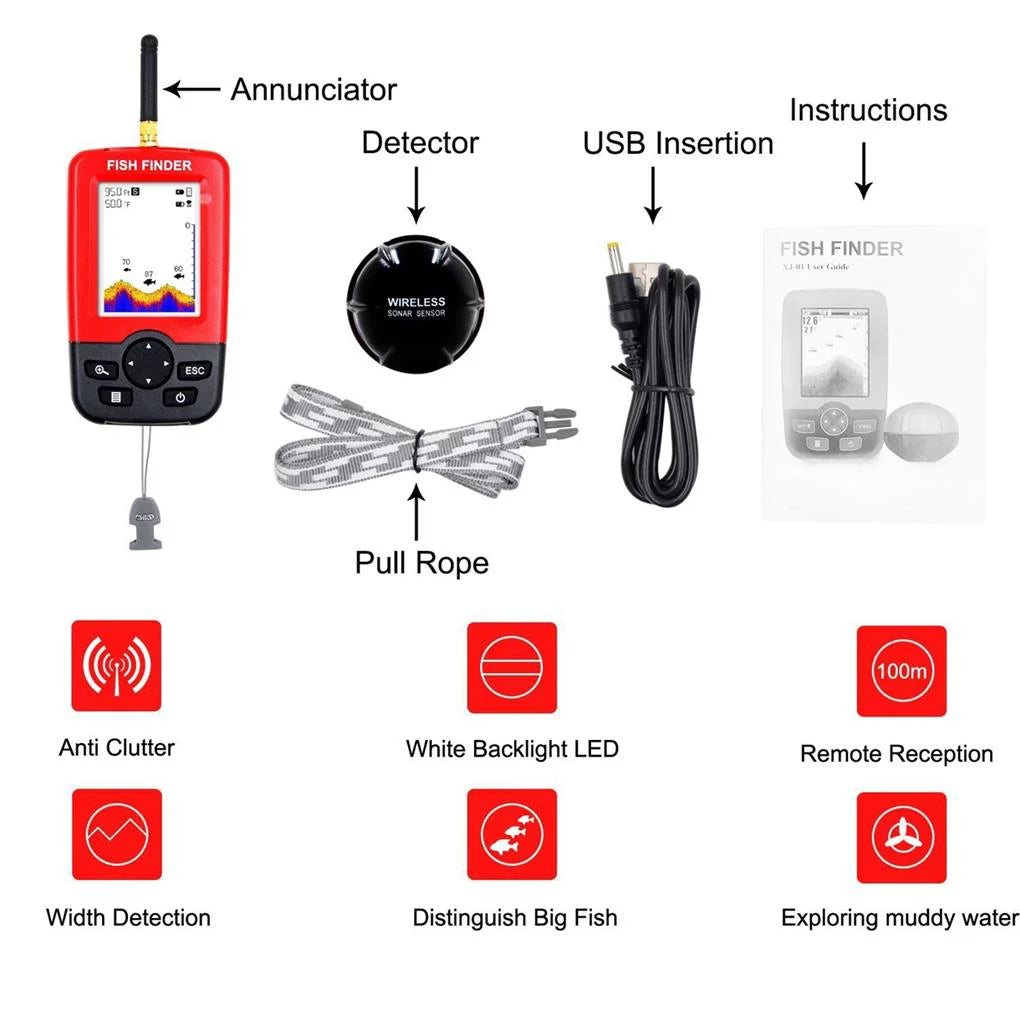 Portable Wireless Sonar Sensor Fishfinder Depth Locator LCD Display E418764
