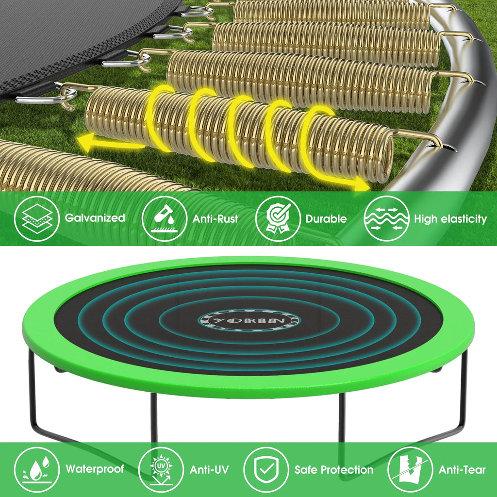 12FT 14FT 15FT Trampoline with Safety Enclosure Net, Basketball Hoop and Ladder H78196