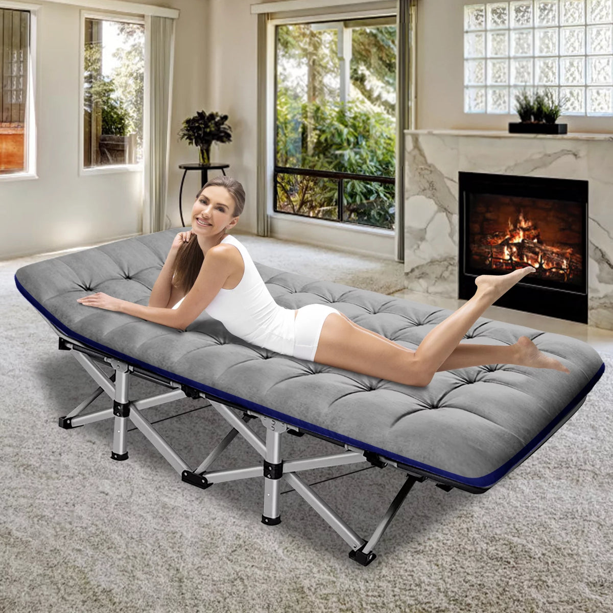 Folding Camping Cot with Cotton Pad & Carry Bag T857655