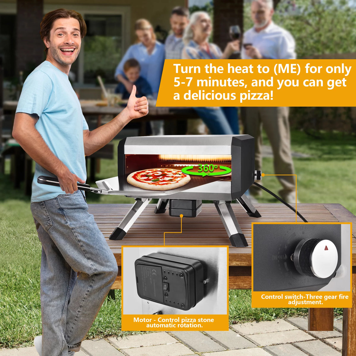 Portable Stainless Steel Gas Pizza Oven with 14 Pizza Stone J353