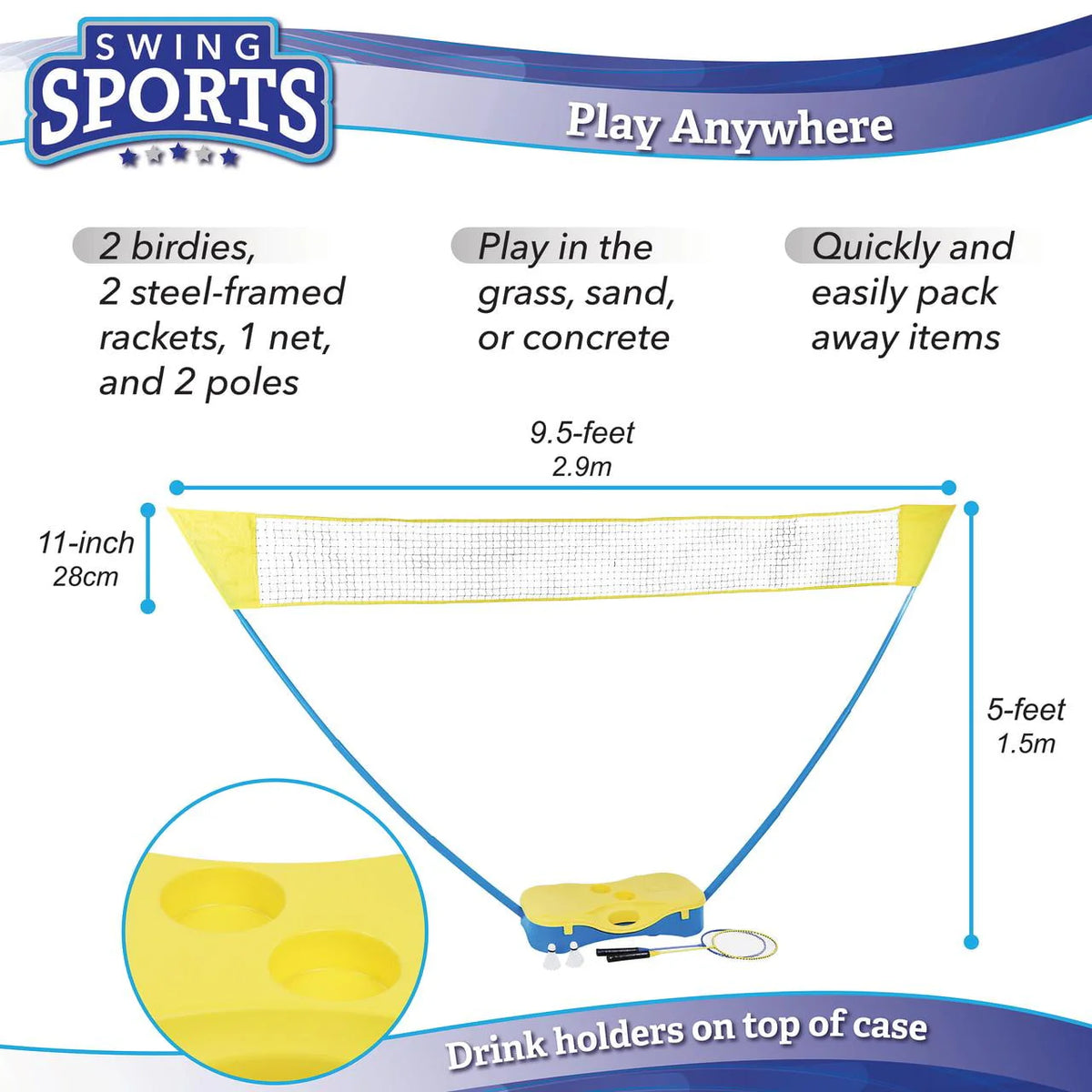Outdoor Badminton Set with Net Rackets and Birdies K3387