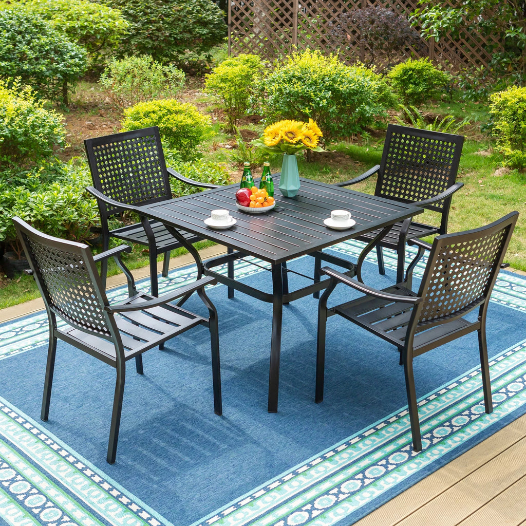 Outdoor Square Steel Dining Table for 4-Person, Black B84798