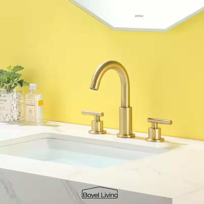 8 in. Widespread 2-Handle Bathroom Faucet with Valve and Water Supply Lines in Brushed Gold W651687