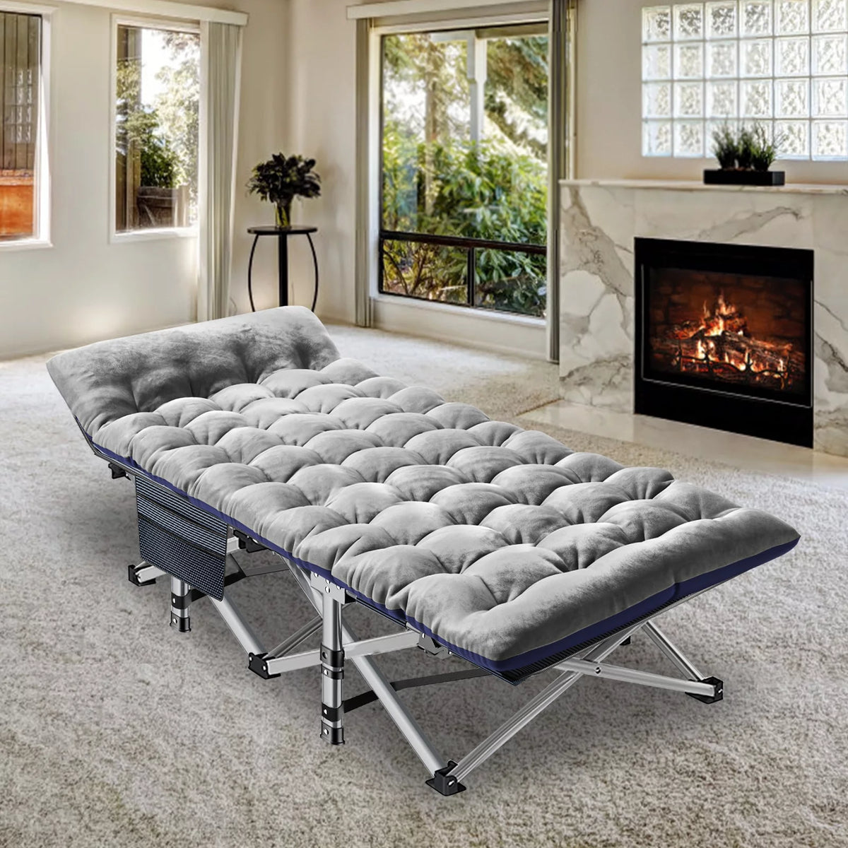 Folding Camping Cot with Cotton Pad & Carry Bag T857655