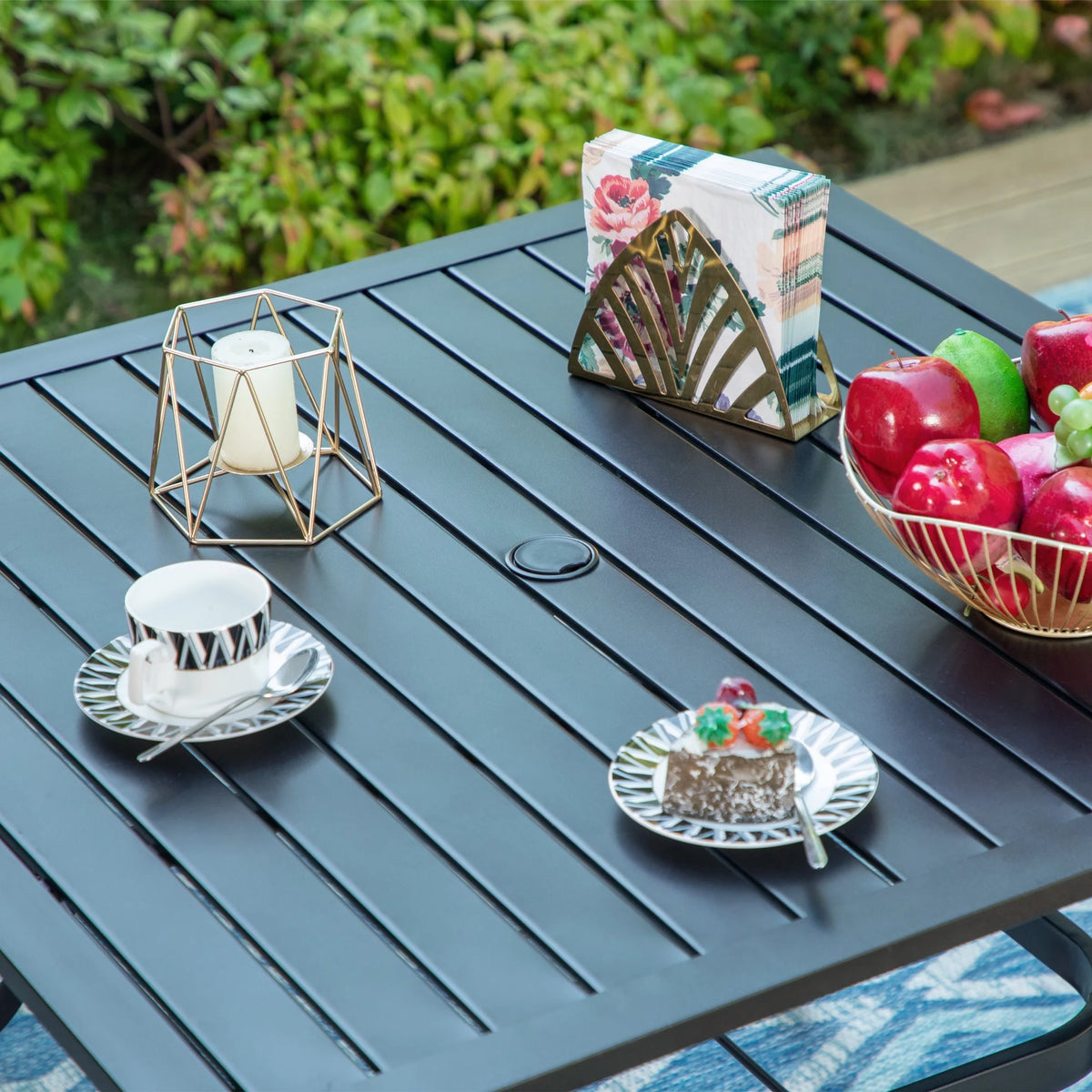 Outdoor Square Steel Dining Table for 4-Person, Black B84798
