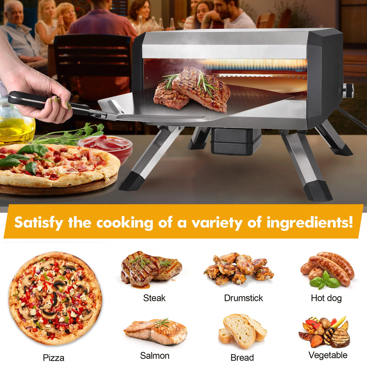 Portable Stainless Steel Gas Pizza Oven with 14 Pizza Stone J353