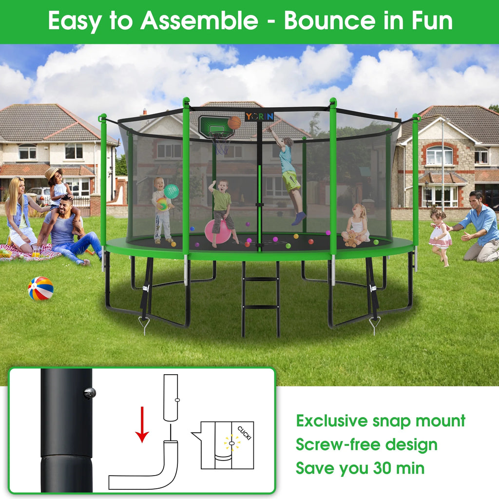 12FT 14FT 15FT Trampoline with Safety Enclosure Net, Basketball Hoop and Ladder H78196