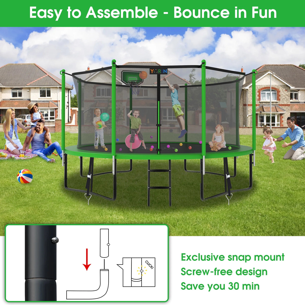 12FT 14FT 15FT Trampoline with Safety Enclosure Net, Basketball Hoop and Ladder H78196