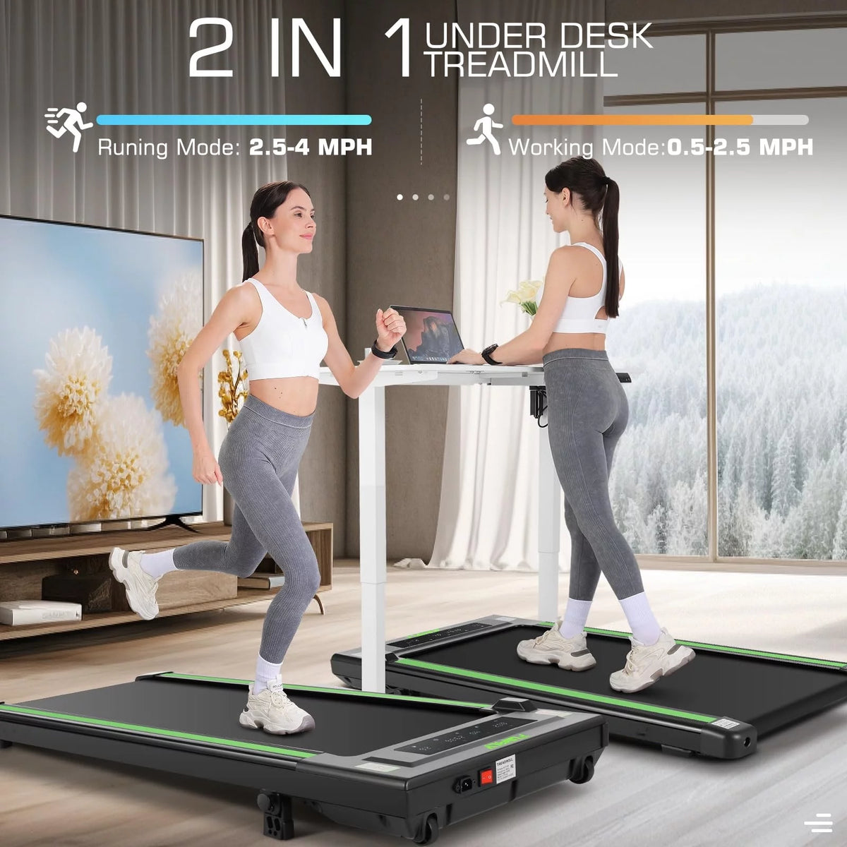 Under Desk Treadmill with Remote Control, LED Touch Screen, 300lbs Weight Capacity, Black N240618