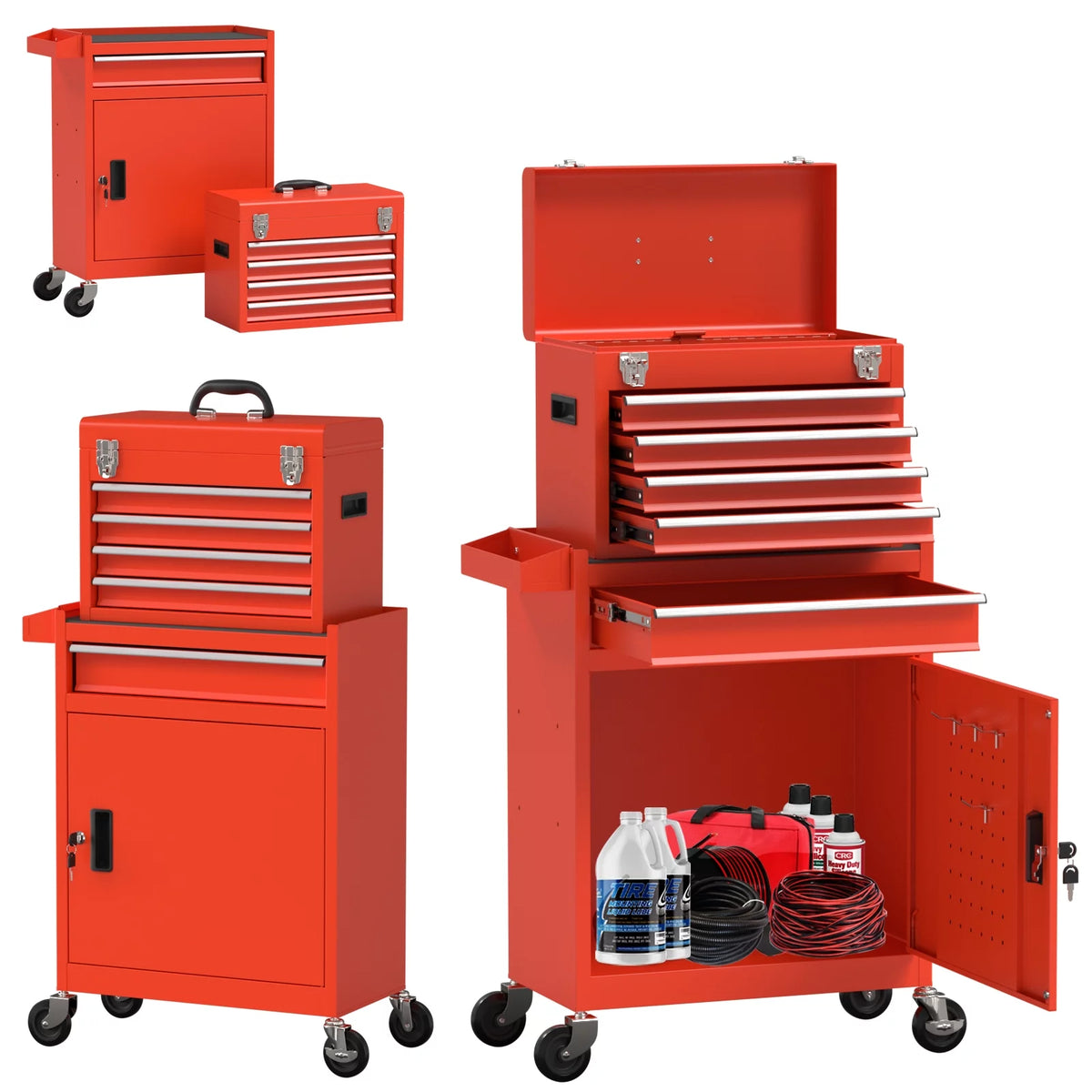 Red 5 Drawer Tool Storage Cabinet with Wheels and Lock Y94384