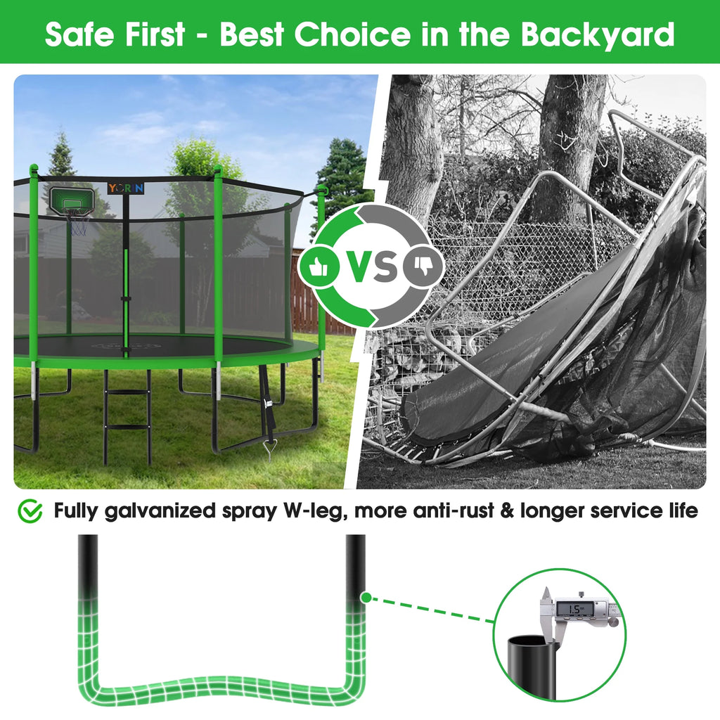12FT 14FT 15FT Trampoline with Safety Enclosure Net, Basketball Hoop and Ladder H78196