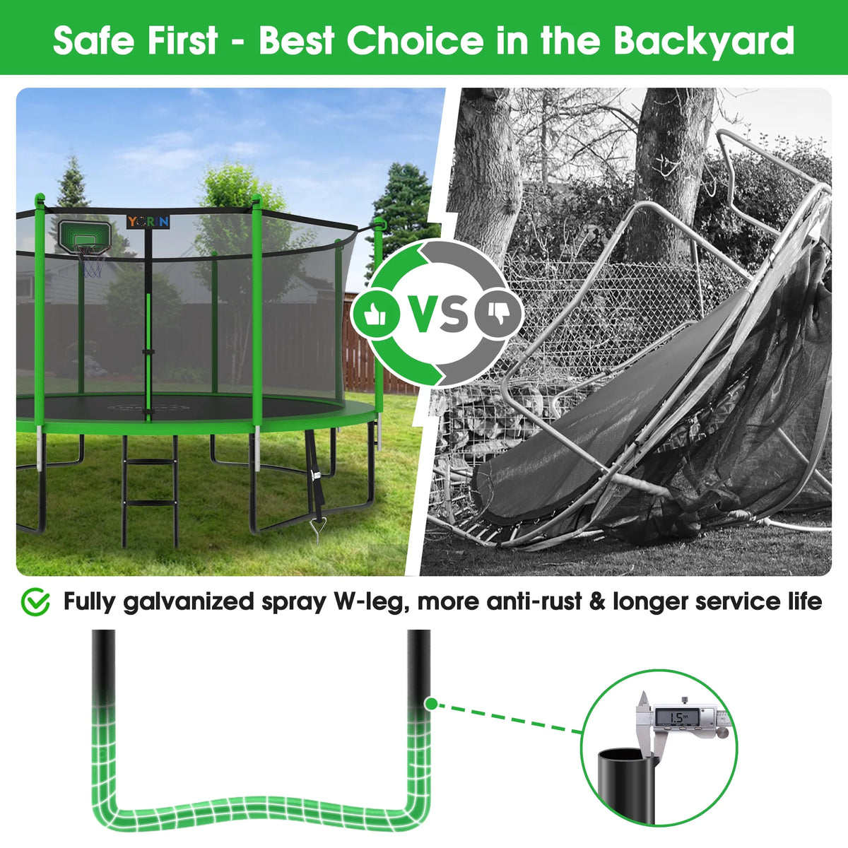 12FT 14FT 15FT Trampoline with Safety Enclosure Net, Basketball Hoop and Ladder H78196