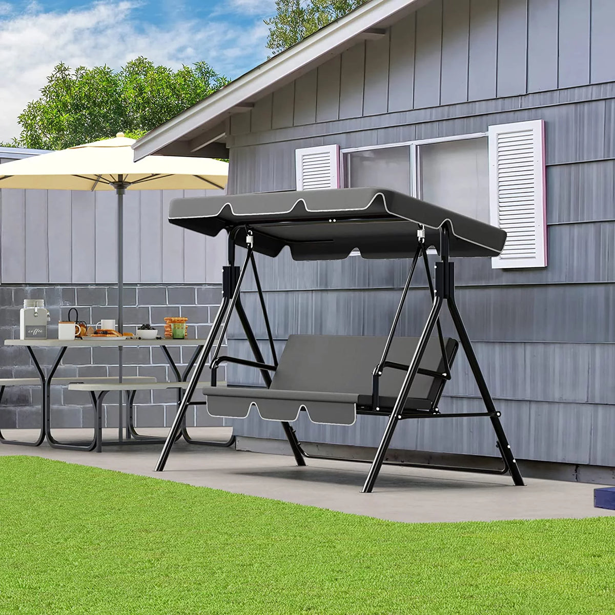 3-Person Outdoor Canopy Patio Swing Chair with Stand O2094